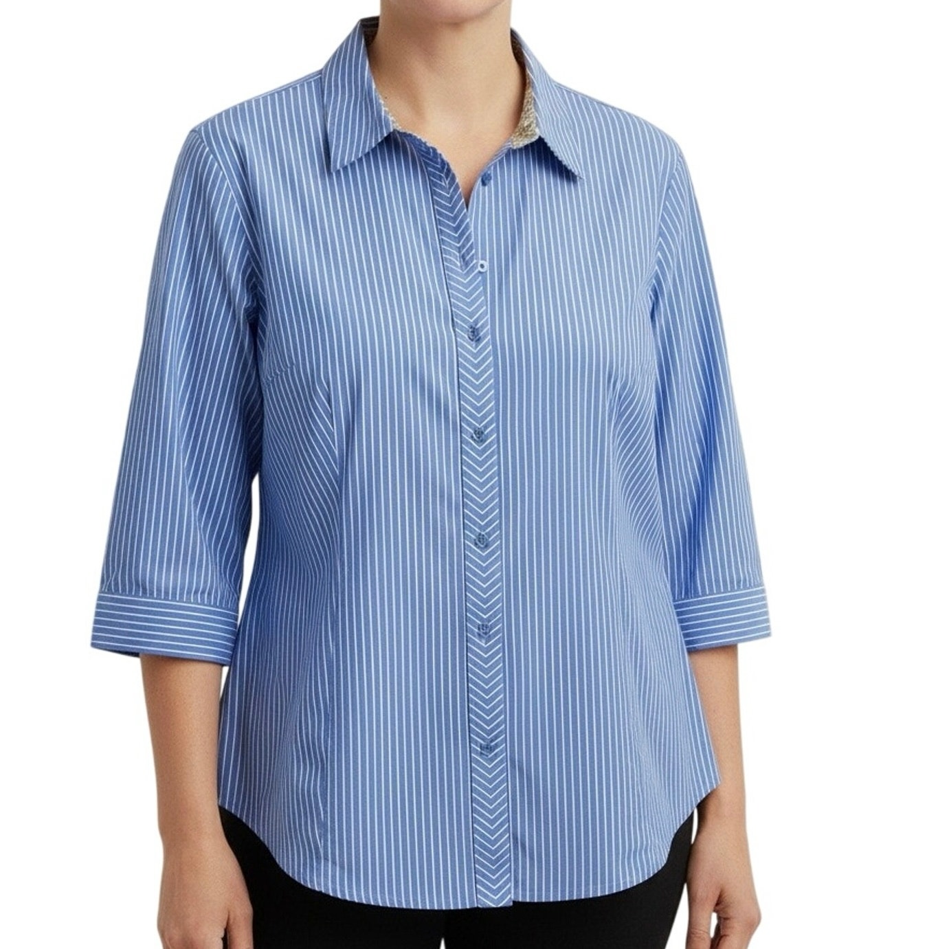 Talbots Haberdashery Plus Size 18w Formal Floral Blue White Blouse Shirt Top